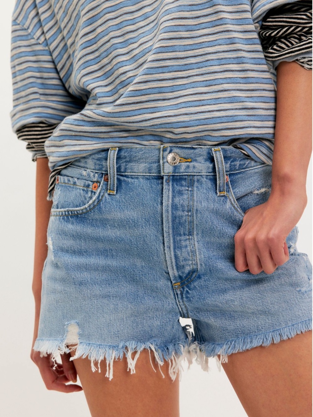 AGOLDE Parker Denim Shorts Women's 29 Light Wash High Rise Distressed